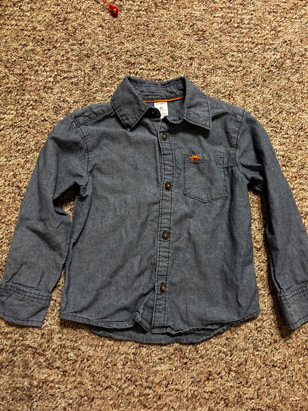 Carter's Chambray Button-Down Shirt with Orange Dino Accent